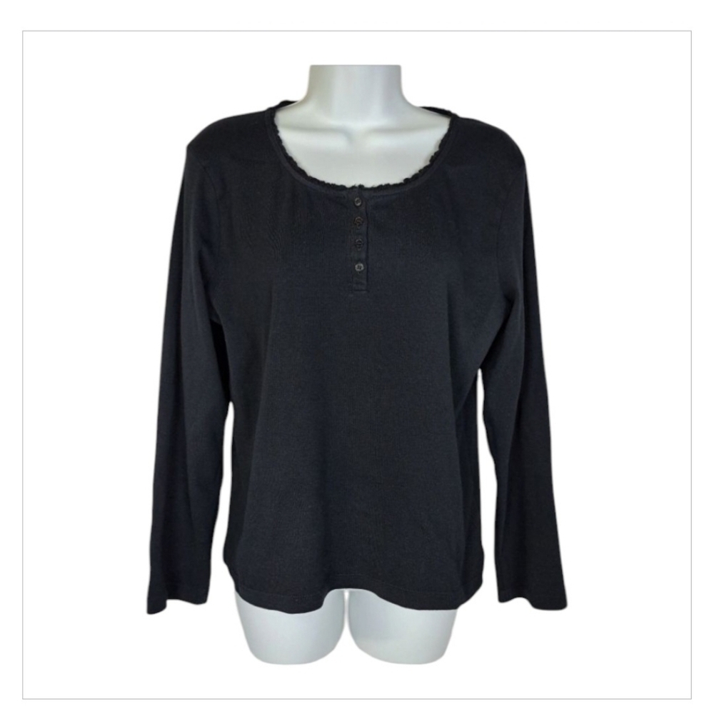 Chaus henley Organic Cotton Black Long Sleeve‎ Top